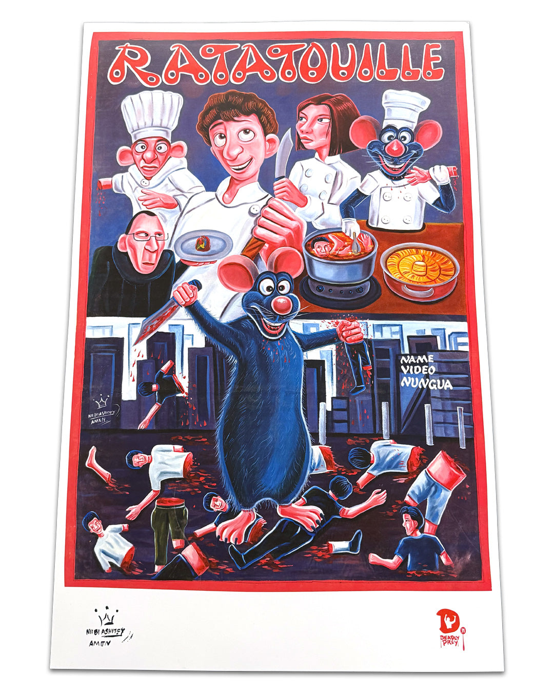 A vibrant art print poster by Deadly Prey, featuring a whimsical cartoon character inspired by Nii Bi Ashitey's playful style—perfect for adding creativity and charm to any space.