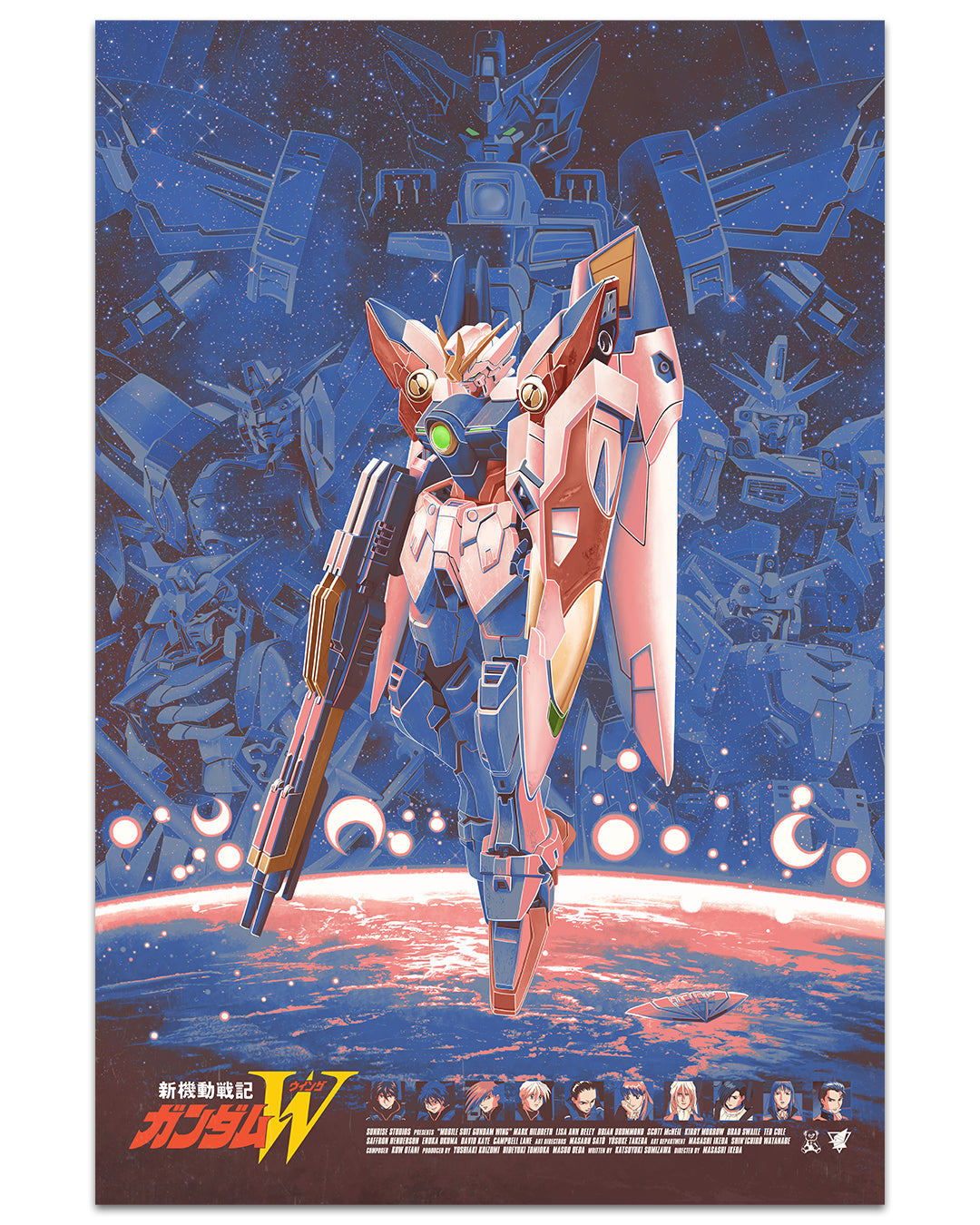 Poster of a robot in space with a blue background