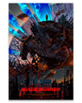 Sure! Here’s the rewritten sentence using the provided product data: This Kevin Tong screen print poster features a neon-lit city, a massive mechanical horse, flying cars, silhouetted figures, and blue-tinted faces above, with "Blade Runner" displayed in bold red at the bottom.