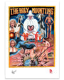 Deadly Prey presents a vivid digital print: "The Holy Mounting," a colorful, surreal painting inspired by The Holy Mountain, with a white-robed figure, goats, and nude or partially clothed figures in bizarre ritual poses.