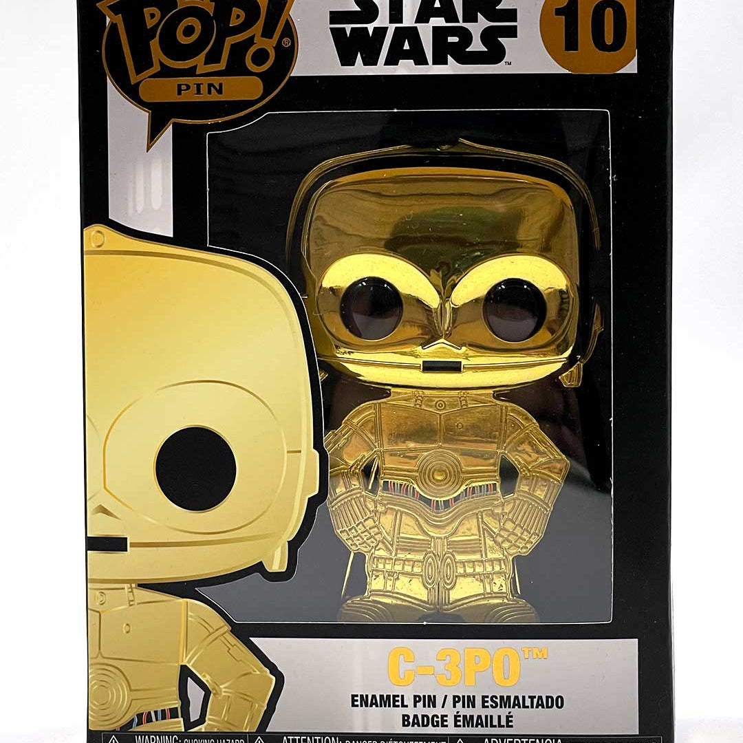 Add this unique FUNKO Star Wars C-3PO enamel pin to your collection! Featuring a gold finish and displayed in a black box with a clear window, this collectible showcases the number 10 and prominent Star Wars branding at the top. Perfect for collectors and fans of legendary characters like Jabba the Hutt, this officially licensed FUNKO item is a must-have addition to any pin collection.