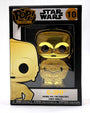 Add this unique FUNKO Star Wars C-3PO enamel pin to your collection! Featuring a gold finish and displayed in a black box with a clear window, this collectible showcases the number 10 and prominent Star Wars branding at the top. Perfect for collectors and fans of legendary characters like Jabba the Hutt, this officially licensed FUNKO item is a must-have addition to any pin collection.