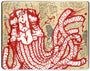 Open face Moleskine notebook with graffiti motifs in red ink and graphite against a coffee stained background by artist GATS