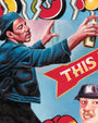 A vibrant digital print from Deadly Prey features a man in a blue jacket and hat with a spray paint can, reaching for a wall. A red banner with yellow "THIS" text and another figure’s head evoke Wild Style energy.