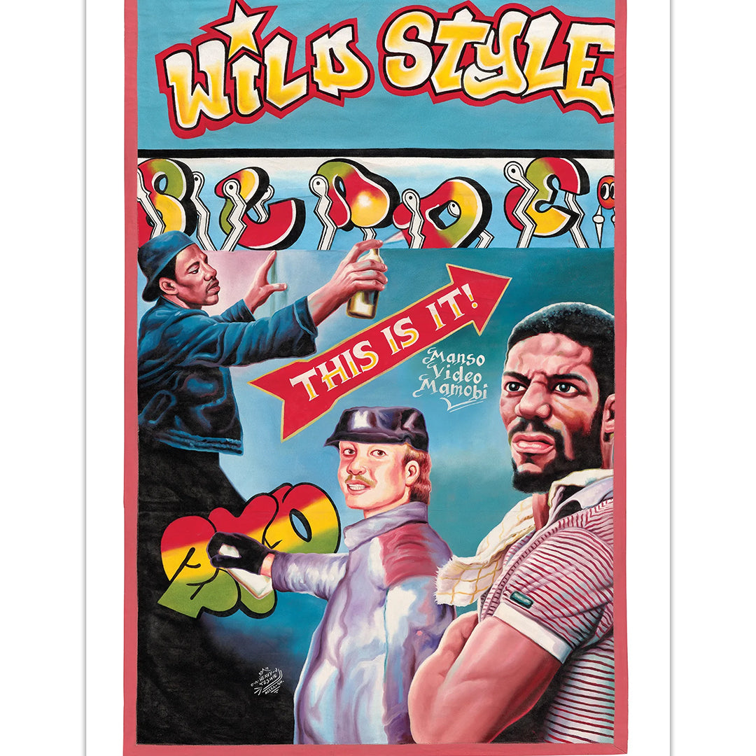 A vibrant Deadly Prey poster for Wild Style shows three men—one possibly Heavy J—holding a spray paint can, with bold graffiti-style Wild Style and This is it! text over bright urban digital art elements.