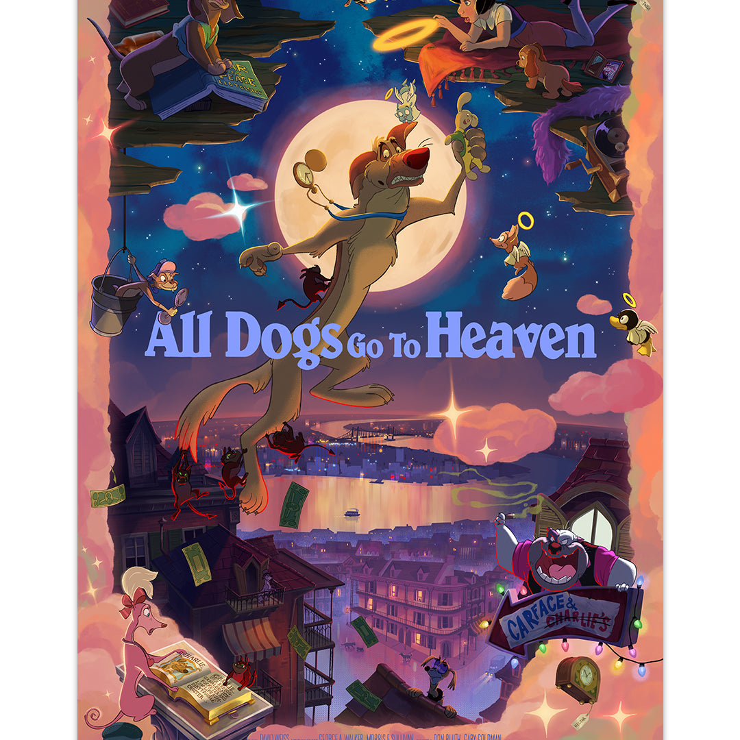 Print by Izzy Burton of the film All Dogs Go To Heaven