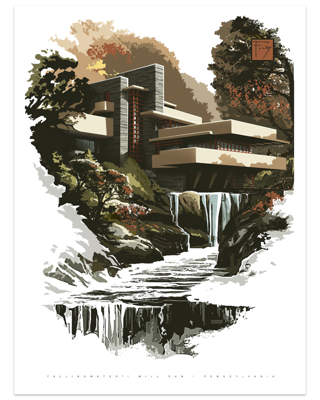 Falling Water Drawing
