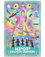 Colorful illustrated poster by Jason Raish features three fierce women in elaborate Korean-inspired costumes wielding swords, with large eyes above them. "Mudang Demon Hunters" and "KPOP DEMON HUNTERS" appear at the bottom in vibrant style. Brand: Jason Raish.