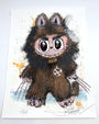 A colorful Joey Feldman illustration shows a cute, wide-eyed creature in a shaggy brown costume with wolf ears, claws, and a necklace, set against a white background with paint splatters.