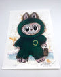 A Joey Feldman drawing of a smiling cartoon character in a furry green suit with cat ears, tail, large round eyes, and a chest ring. This hand-embellished artwork is signed and numbered 25/60.