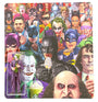 Colorful illustration of Batman characters and villains—Batman, Joker, Catwoman, and Penguin—enjoying donuts and desserts. The scene features a branded Alex Gross-inspired Joker resin figure holding a drink, packaged in the bottom left corner to evoke the look of a distinctive hand-painted collectible.