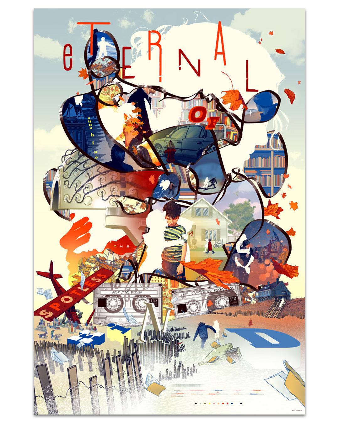 Collage-style artwork with abstract elements and text 'Eternal' on a colorful background.
