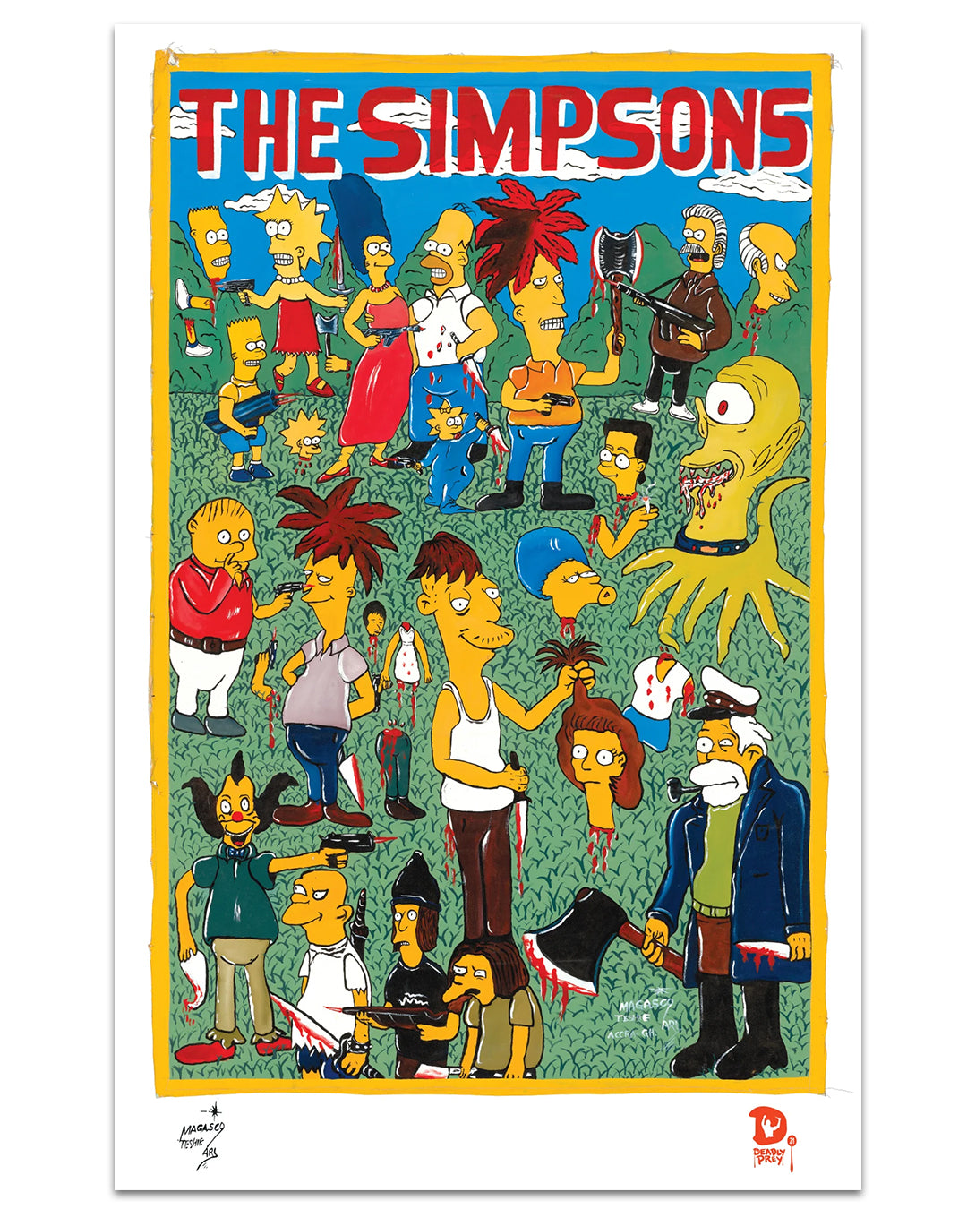 A vibrant digital print poster by Deadly Prey, featuring cartoon characters in a style perfect for fans of The Simpsons.