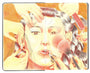 illustration on an open face Moleskine notebook depicting of a girl with long hair getting her make up and hair done by many hands against an orange background by artist Maya Ruiz