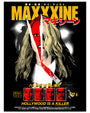 A stylized MaXXXine movie poster by Rucking Fotten features a womans face with red paint, white claw marks, a shadowy hatted figure, Japanese and English text, and “Rucking Fotten” among faces at the bottom.