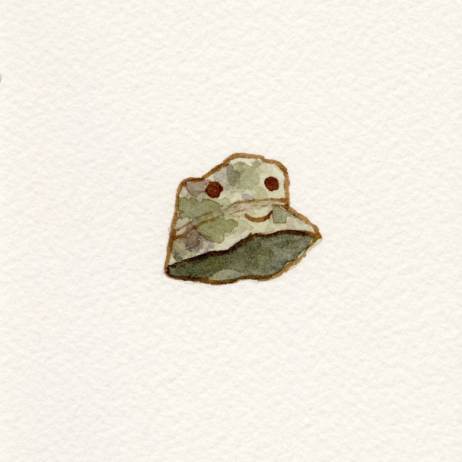 A simple Scott C. artwork shows a green frog with brown spots, painted in watercolor on textured white paper. The frog faces forward with a subtle smile, and the piece is signed “Scott C.” in the bottom right corner. Brand: Scott C.