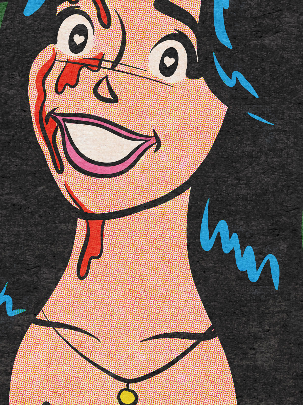 Cartoon-style illustration of a character with exaggerated features on a black background