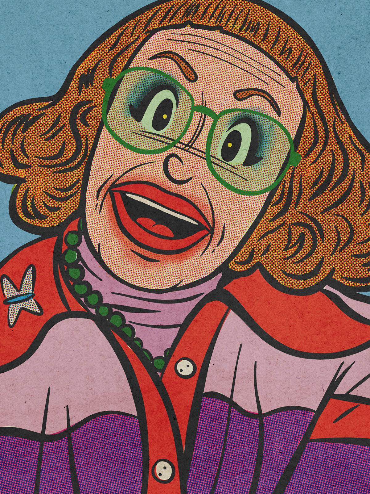 Comic style illustration of Aunt Gladys from Weapons.