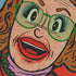 A vibrant 12 x 12 art print from This Is Fun, Isnt It—featuring colorful pop art of a surprised red-haired woman with large green glasses, wide eyes, an open mouth, green beaded necklace, and purple scarf.