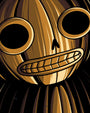 A stylized Jesse Reiners illustration of a jack-o-lantern face featuring large circular eyes, a triangular nose, and a wide, toothy grin on matte poster paper.