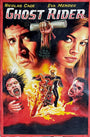 Deadly Prey hand-painted movie poster for Ghost Rider by Heavy J, showcasing Nicolas Cage, Eva Mendes, a flaming skull biker on a motorcycle, and demonic faces in bold, dramatic colors and text.