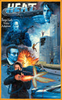 Deadly Prey illustrated movie poster for Heat, inspired by Stoger, features armed men, gunfire, explosions, dramatic scenes among skyscrapers and police cars—evoking an oil and enamel painting from the Deadly Prey collection.
