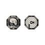 A pair of octagonal metal tokens by Bruce Yan: one side displays a robotic police head with “OCP POLICE 001, DEAD OR ALIVE”; the other shows a target, “$1” at center, and “I’D BUY THAT FOR A DOLLAR.”.
