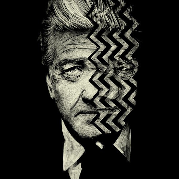 This limited edition fine art giclee by Raid71, titled The Big Dream, features a grayscale illustration of a mans face split by jagged lines, with the left side realistic and the right distorted with zigzag patterns. The dramatic effect is enhanced by a black background.