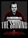 Tracie Chings The Shining poster showcases a smiling man above a typewriter, enhanced by swirling patterns and patterned carpet, capturing the essence of this modern horror classic.