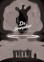 Fernando Rezas monochrome Giclee poster for Dr. Strangelove features a stylized bomb descending above men linked in a circle, symbolizing unity or chaos. The bold title is centered, while a small figure in a wheelchair suggests the eerie presence of doomsday machines on the right.