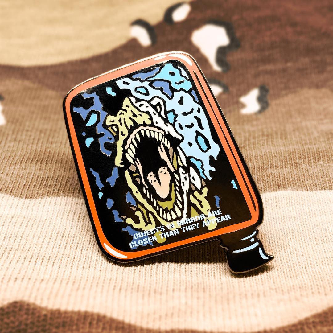 T-Rex Rear View Mirror Enamel Pin - Spoke Art