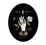 Dan Christoffersons illustration shows a hand with a burning match and white rose, BURN BRITE on top, and THROUGH THE NIGHT underneath. A black, white, and gold oval contains stars and a crescent moon. Available as an Archival Giclee Print.