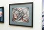 This captivating piece of framed abstract artwork by Caitlin Hackett features a tentacled creature with numerous eyes, intricate details, and dynamic curves creating a fantastical illusion. Its currently for sale.