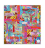A vibrant collage by Haunted Euth features overlapping strips and bright colors like pink, blue, yellow, and orange. Influenced by Spoke Arts dynamic style, it includes text fragments and abstract shapes for a lively composition that captures the eye.
