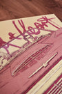 Illustrated poster by Bartosz Kosowski features a sunglasses-wearing man driving a vintage car with a woman, inspired by *Sailor and Lula*. Printed on Popset paper in pink and cream, it showcases bold graffiti text and is viewed from a low angle.