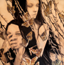 Watercolor illustration of two women among branches and gold leaf butterflies. One womans face is partly covered by her hand; the other gazes downward. The scene echoes Alessandra Marias style through its warm contrast and somber expressions.