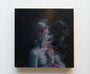 Henrik Uldalen crafted an abstract painting of a figure with a distorted face and body merging into a dark, swirling background. The artwork features deep blacks and blues accented by pink and white hints, evoking a mysterious, ethereal aura akin to the Supersonic Invitational.