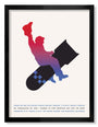 Silhouette of a person riding a bomb with an arm raised, wearing a cowboy hat against a gradient backdrop. This limited edition screen print by Sam Smith celebrates the iconic Dr. Strangelove screening details at the Castro Theatre, San Francisco.