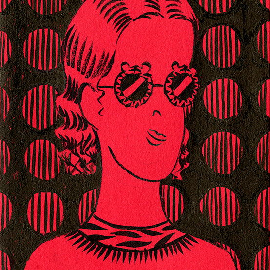 Rumi Hara Tiger Gal 2 woman in glasses on red envelope