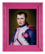An acrylic portrait of Mr. Bonaparte in military uniform with epaulettes and medals, set against a dark background. Enclosed in a pink ornate frame, it captures Scott Scheidlys signature style.