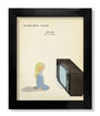 Max Daltons framed illustration depicts a girl in pajamas watching an old TV, with Int. Master Bedroom - Late Night above and Carol Anne, Theyre heeere below. This fine art giclee print is part of a hand-numbered edition.