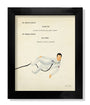 Framed image by Max Dalton showcasing a minimalist astronaut with the famous text: INT. MISSION CONTROL CAPCOM ONE Ah...this is Houston...say again please? INT. COMMAND MODULE JIM LOVELL Houston, we have a problem, featuring an astronaut floating tethered by a black line.