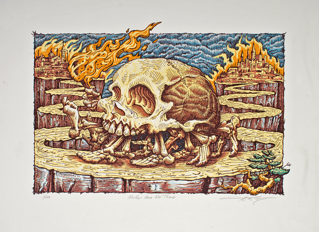 A.J. Masthay - "Neither Here Nor There" (linocut) print - Spoke Art