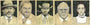Alex R. Kirzhner presents illustrated portraits of five figures in vintage attire reminiscent of a Quentin vs Coen style: a bearded man in a hat, a smiling bearded man, a man with pipe and wide-brimmed hat, a bald suited man, and Calvin Candie-inspired woman with frilled collar—all on a dark backdrop.