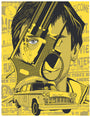 Brian Methes limited edition screen print features a blue-and-yellow poster-style design with a mans face, handgun overlay over an eye, and yellow taxi in the foreground, inspired by The Film Foundation.