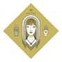 Dan Christoffersons illustration features a veiled bride on a yellow diamond-shaped background. On the left, a coffin with BEATRIX; on the right, a hand marked 1 to 5 with a broken heart. Above is text BLACK MAMBA, symbolized by a ring. Gicleé on Panel evokes Quentin vs Coen style.
