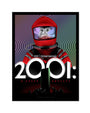 Tracie Chings 2001: A Space Odyssey poster features an astronaut in a red suit against a swirling multicolored backdrop, reminiscent of rainbow foil. The title appears prominently in white at the bottom with shadowy figures underneath.