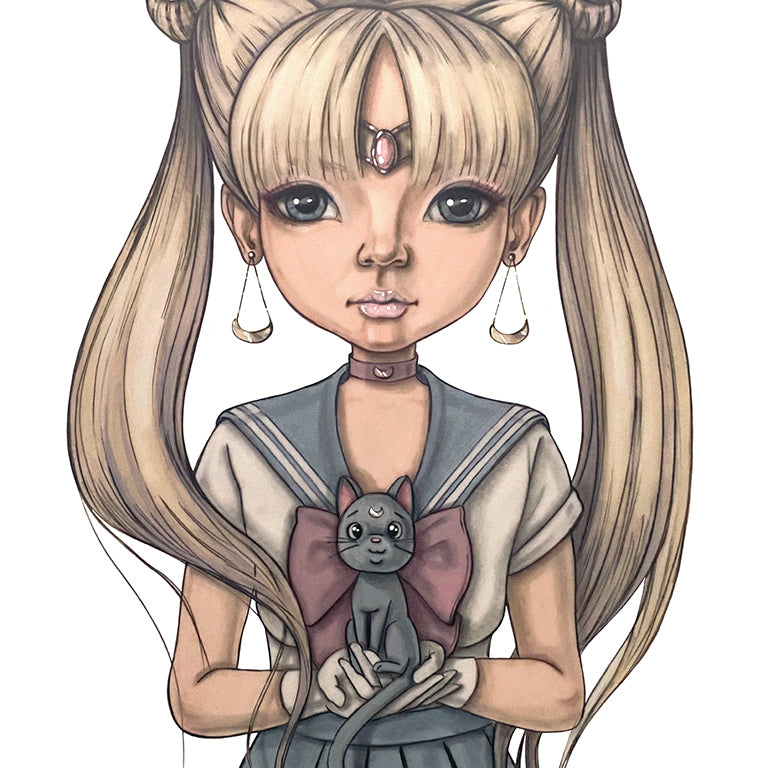 Cindy Scaife - "Sailor Moon" portrait of girl dressed as Sailor Moon holding black cat