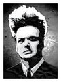 Clint Wilsons 18 x 24 black and white illustration of Henry Spencer mesmerizes with its intense expression and unique, tousled hair. The screen prints abstract textures enhance its dramatic and artistic allure.
