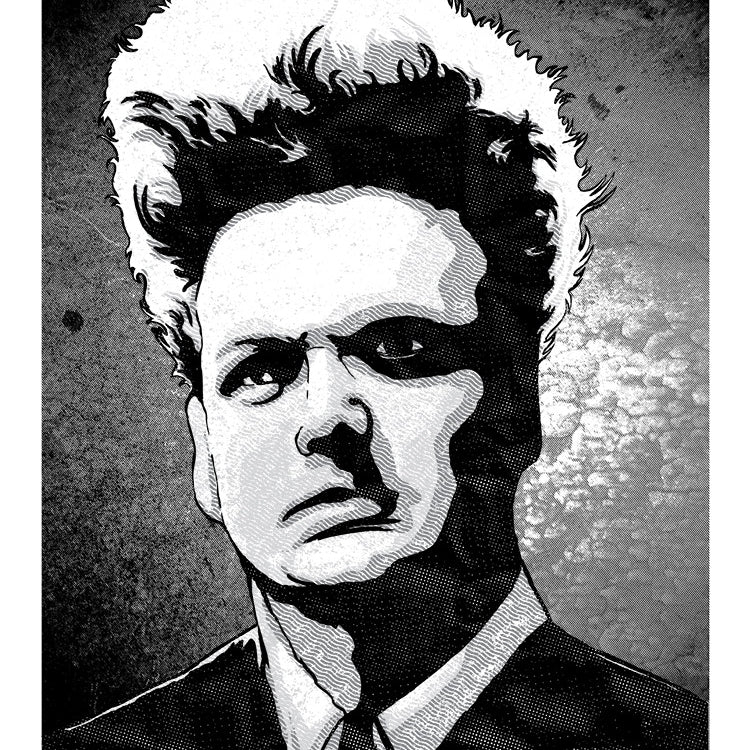 Clint Wilsons 18 x 24 black and white illustration of Henry Spencer mesmerizes with its intense expression and unique, tousled hair. The screen prints abstract textures enhance its dramatic and artistic allure.